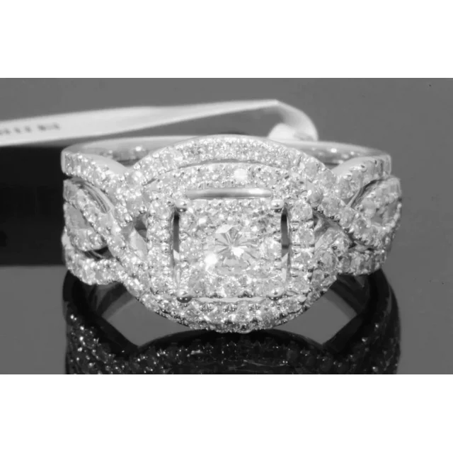 10K WHITE GOLD 1.50 CARAT WOMENS REAL DIAMOND ENGAGEMENT RING WEDDING BANDS SET