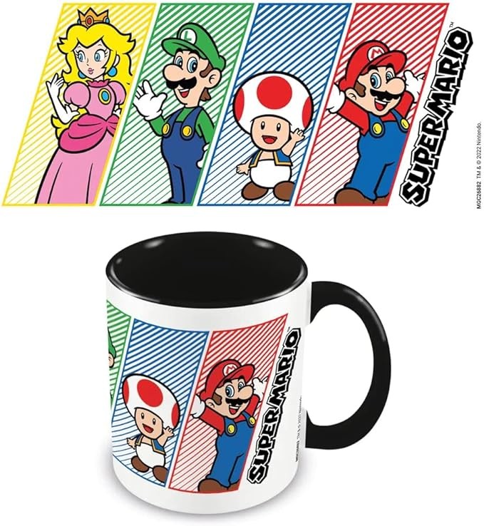 Super Mario Mug in Presentation Gift Box (Mario, Luigi, Peach & Toad Design) 11oz Ceramic Coloured Inner Coffee Mug and Gaming Mugs - Official Nintendo Merchandise