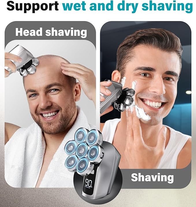 Gisaae Head Shavers for Bald Men, Upgraded 7D Electric Razor for Men Cordless Rechargeable Electric Shavers for Men Ipx7 100% Waterproof Dry & Wet Bald Head Shaver Beard Grooming Kit with Led Display
