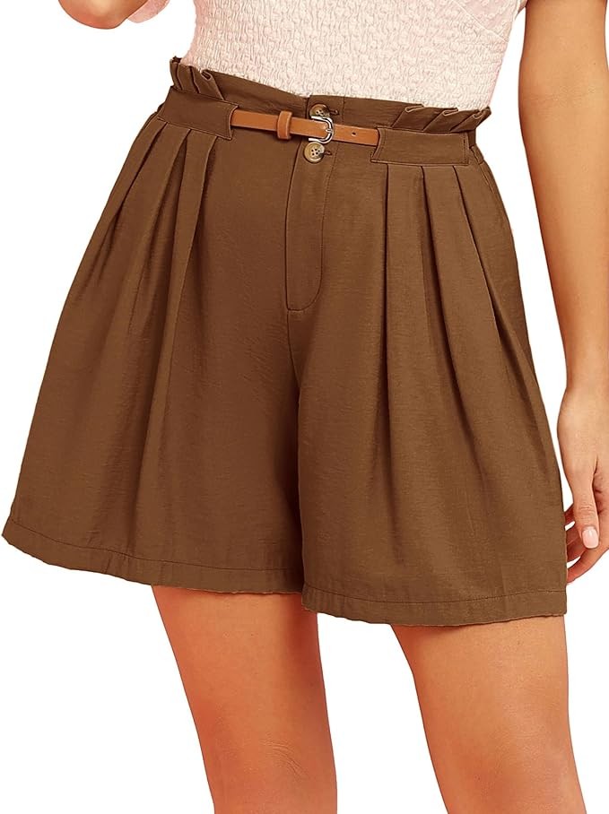 Belle Poque Women High Waisted Wide Leg Shorts Summer Beach Shorts with Pockets & Belts
