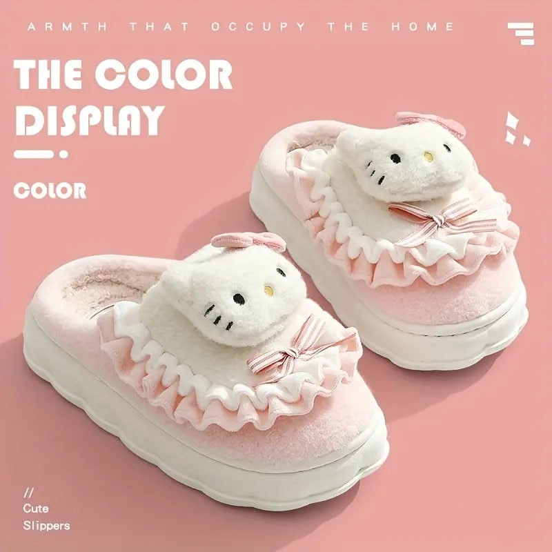 Cute Cartoon Sanrio Kulomi Novelty Slippers, Hellokitty & Melody Kawaii Non-slip Soft Fuzzy Home Slippers, Plush Cozy Shoes