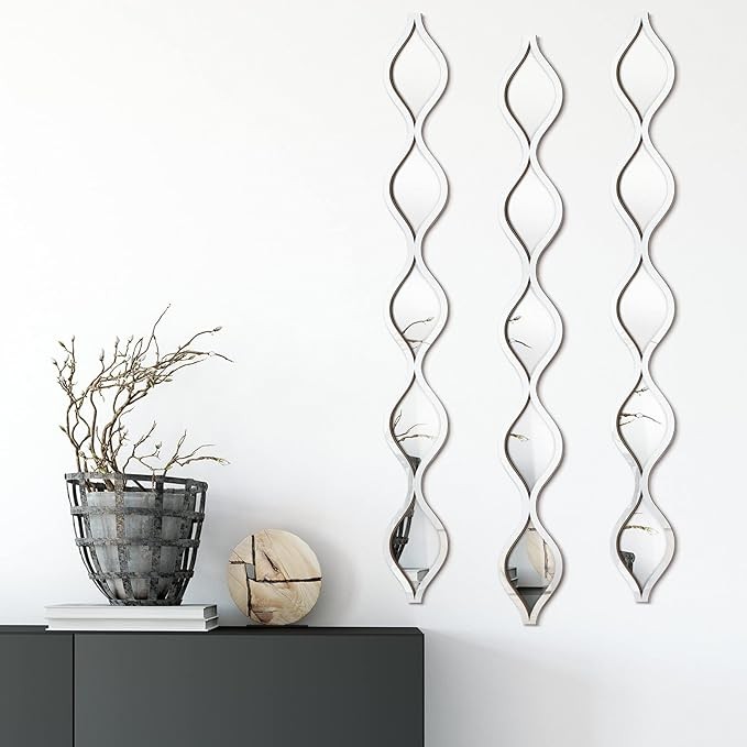 Yulejo 3 Pcs Acrylic Teardrop Mirror Wall Decor Decorative Mirror Narrow Boho Vintage Wall Decals Art for Apartment Home Living Room Bathroom Bedroom Hallway (Silver Edge) Visit the Yulejo Store