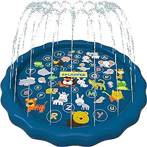 SplashEZ 3-in-1 Splash Pad, Sprinkler for Kids and Baby Pool for Learning – Toddler Sprinkler Pool, 60’’ Outside Water Toys – “from A to Z” Outdoor Play Mat for Babies & Toddlers