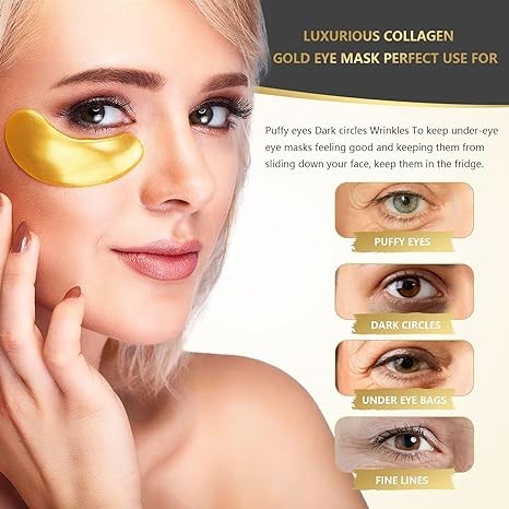 W WATLUSY FOR EYE 24K Gold Eye Mask, 30 Pairs, Natural Anti-aging Eye Pads for Puffy Eyes, Dark Circles, and Eye Bags with Amino Acid & Collagen, with Revitalize and Hydrate Your Skin