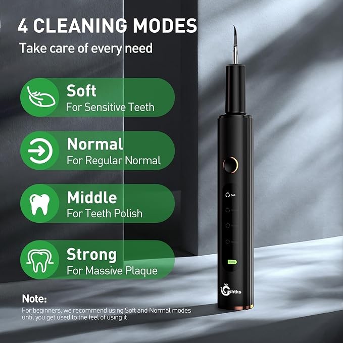 Plaque Remover for Teeth - Tartar Remover for Teeth, Dental Calculus Remover Teeth Cleaning Kit，4 Speed Modes with 4 Replaceable Heads ，IPX6 Waterproof with LED Light