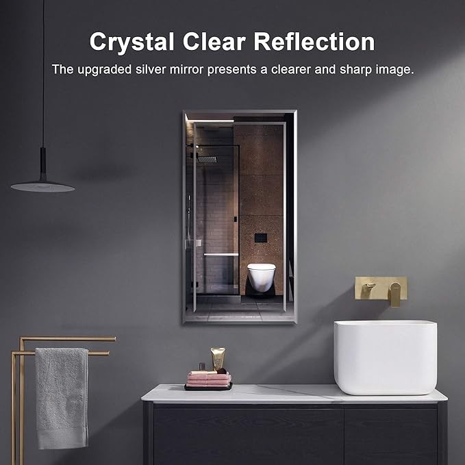 FRALIMK Mirror on Mirror Wall Mirror Beveled Edge Polished Frameless Rectangle Bathroom Mirror Decorative for Entryway, Bedroom, 16" x 28"