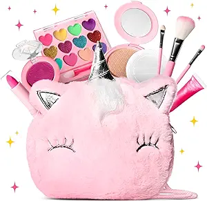 ULOVEME Kids Real Makeup Kit for Little Girls with Umicorn Bag - Real, Non Toxic, Washable Make Up Toy - Umicorn Toys Gift for 3 4 5 6 7 8 9 10 12 Years Old Girls Birthday