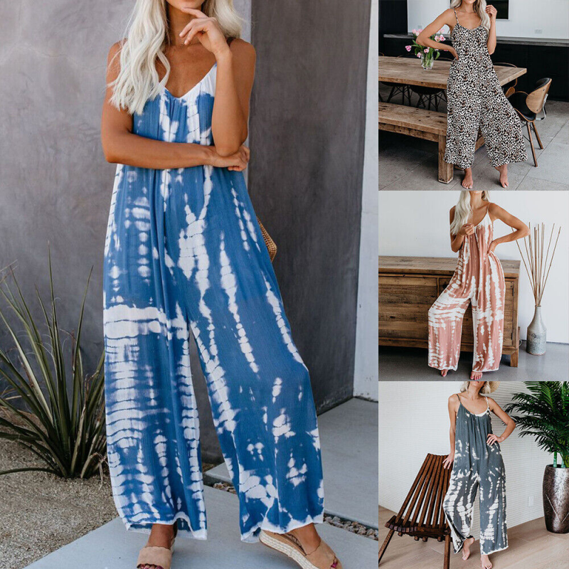 Ladys Dungarees Romper Bib Pants Casual Harem Jumpsuit Overalls Long Playsuit