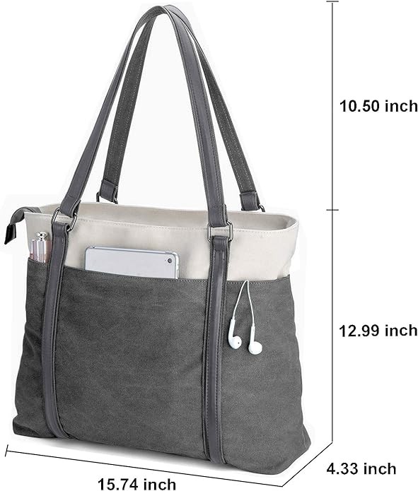 Women Laptop Tote Bag for Work Lightweight Splice Canvas 15.6 Inch Handbag Purse
